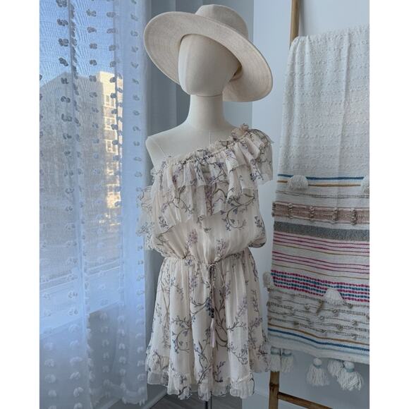Zimmerman Beige Floral 100% Silk One Shoulder Ruffled Playsuit Women’s 3 US 10 - Picture 1 of 13
